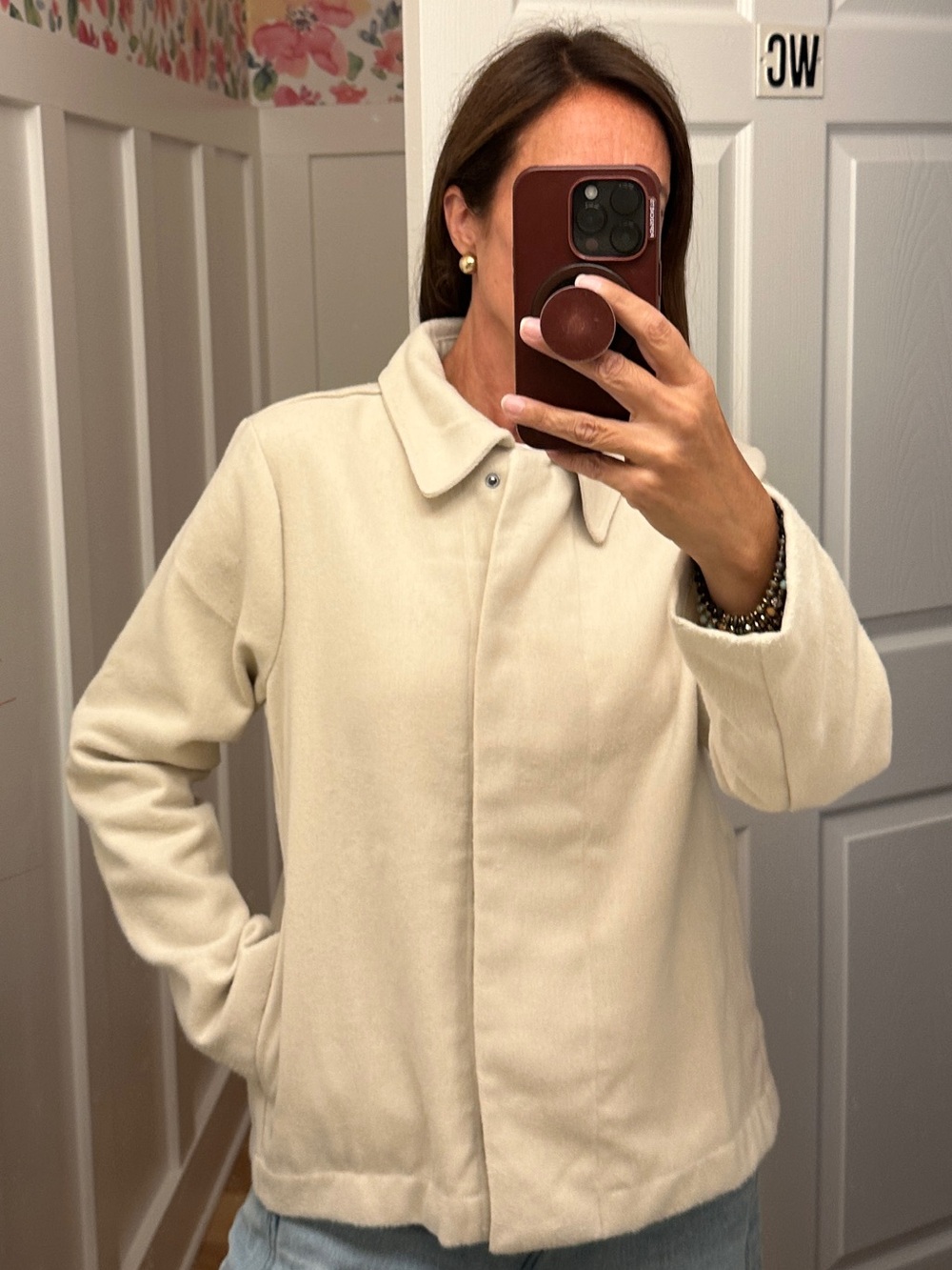 Banana Republic Cream Short Pea Coat with Fold Collar